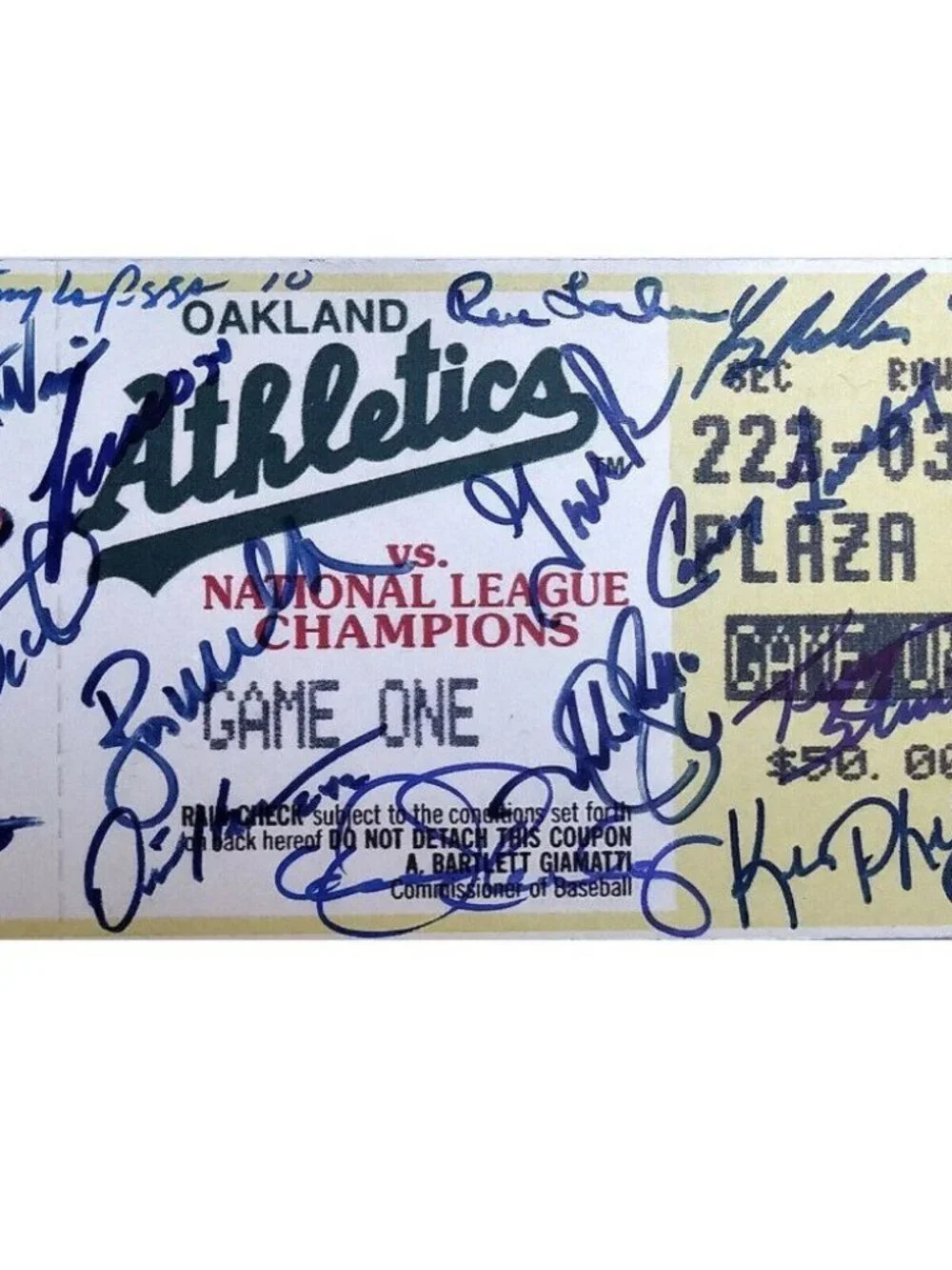 1989 Oakland Athletics A's World Series Autographed Mini Mega Ticket Beckett LOA